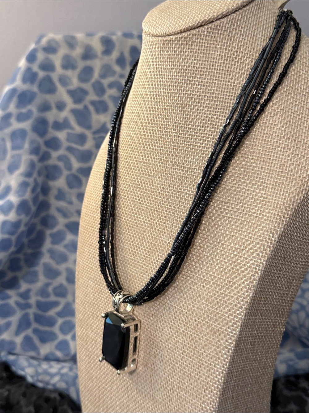 dressbarn Black Multi-Strand Necklace with Black Pendant - Picture 3 of 3